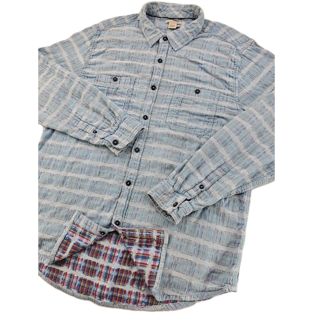 Carbon2Cobalt Effortlessly Cool Patchwork Mens L Blue Plaid Button Up Soft Shirt